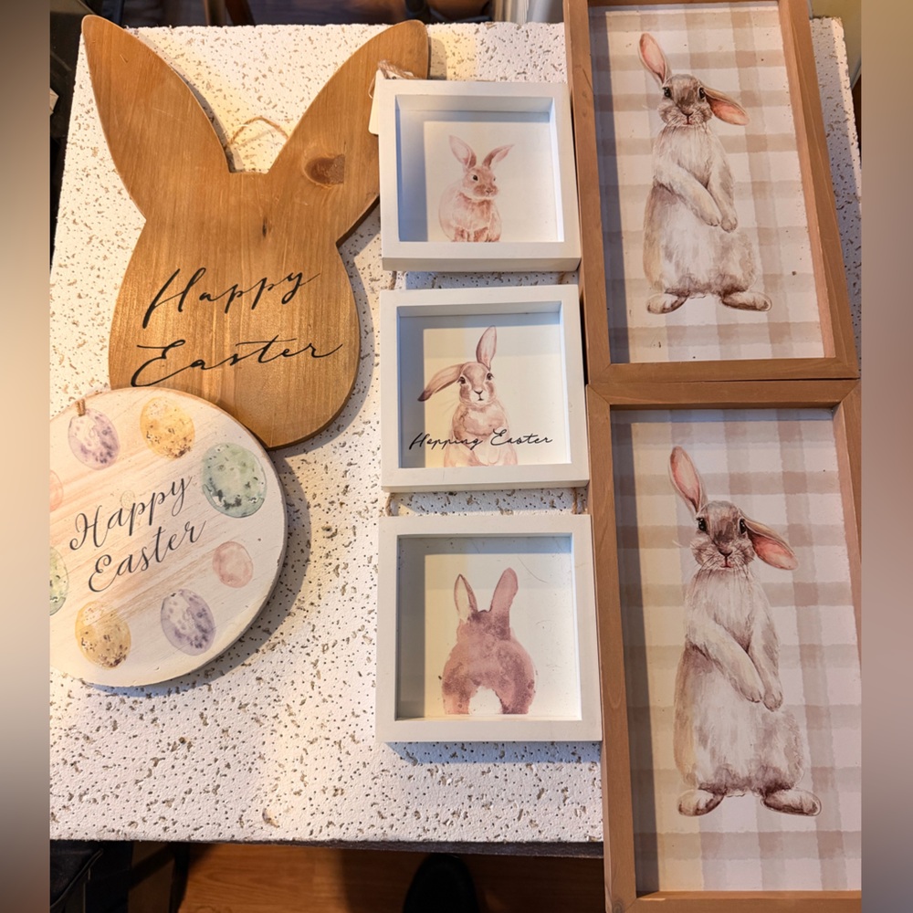 Easter Bunny Wall Decor Set - White, Natural Wood